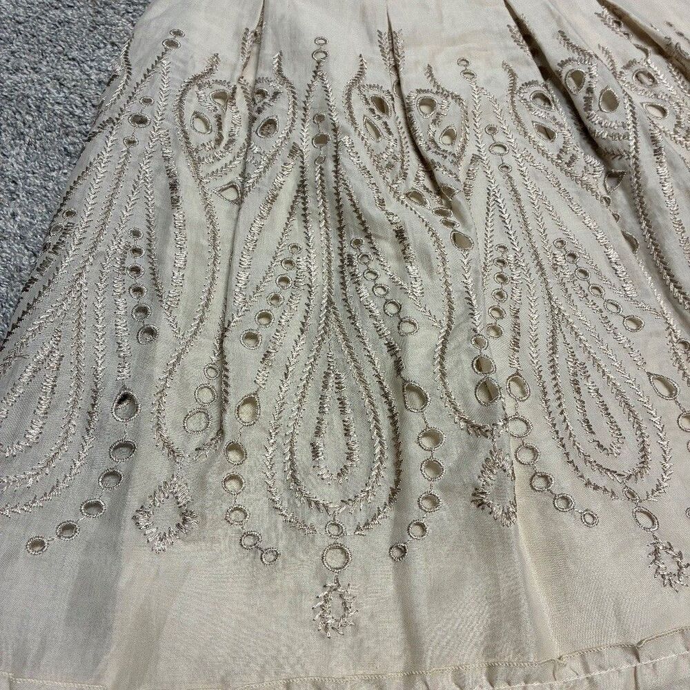Talbots Cotton Lace Embroidered Skirt Size 14 Beige Boho Lined A-Line Ribbon Tie - Picture 7 of 15